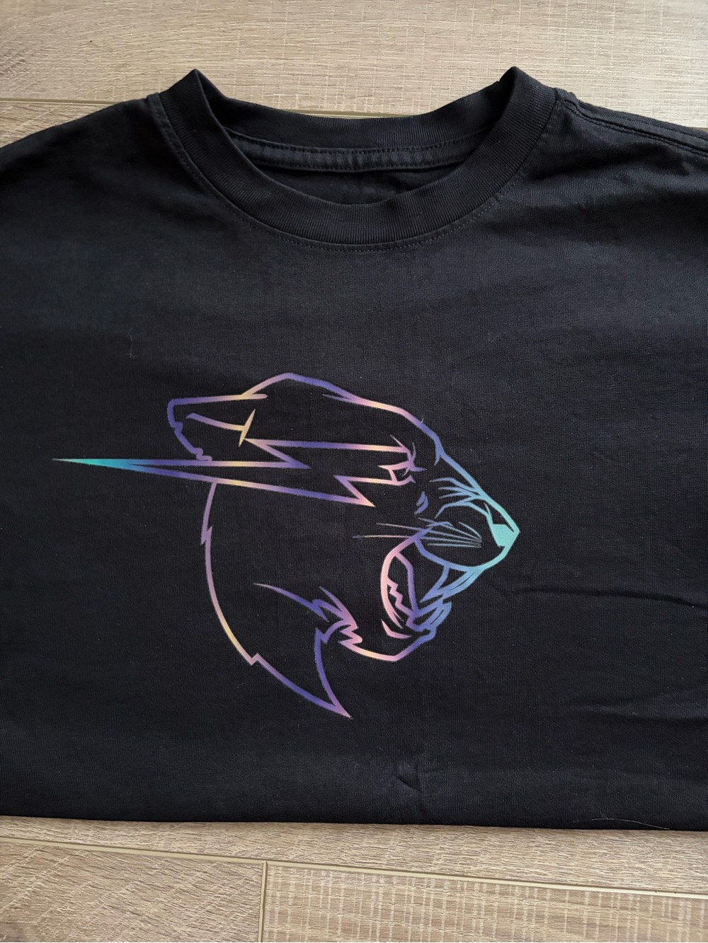 Mr Beast Black Tee with Iridescent Panther Graphic